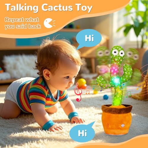 Image of Dancing Talking Cactus Baby Toy, Repeats What You Say Interactive Toy | Repeats What You Say, Adjustable Volume, Interactive Light Up Sensory Toy, Tummy Time