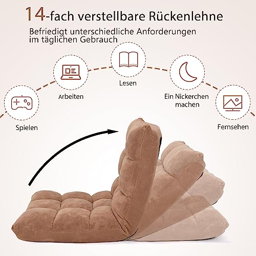 COSTWAY Bodenstuhl mit Verstellbarer Rückenlehne, Bodensessel gepolstert, Bodenkissen faltbar, Meditationsstuhl, Relaxsessel, Thaikissen für Freizeit, Meditation, Yoga (Beige)