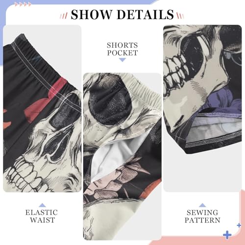 ZZXXB Skull Colorful Flowers Boys Long Pants Soft Trousers Elastic Waist Kids Lounge Bottoms with Pockets S-XL4