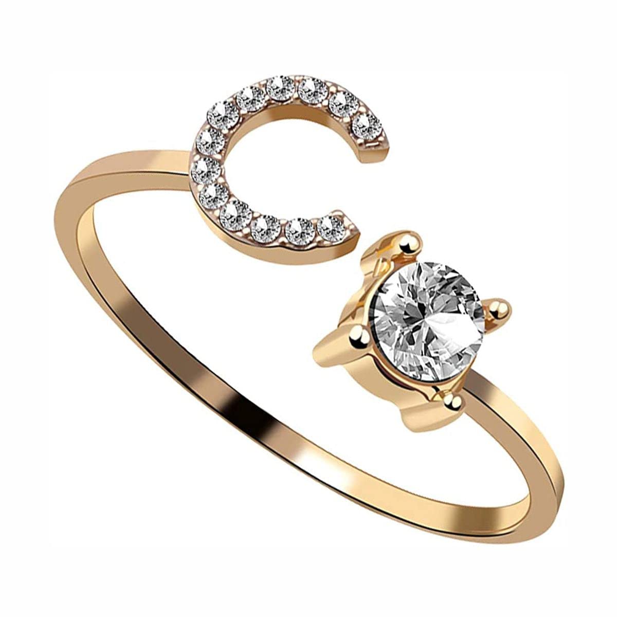 ZIVOM® Initial Letter Alphabet C Cubic Zirconia Gold Copper Free Size Ring For Women (B0C1VBQ384) Amazon Price History, Amazon Price Tracker