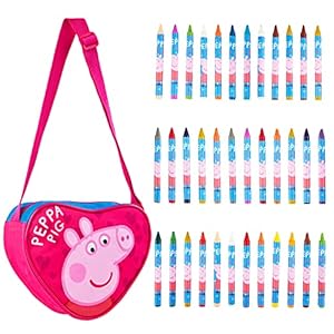 Peppa Pig Schoudertas Meisjes, Cross Body Bag met 36 Peuter Kleurpotloden, Peppa Pig Gifts, roze, Eén maat