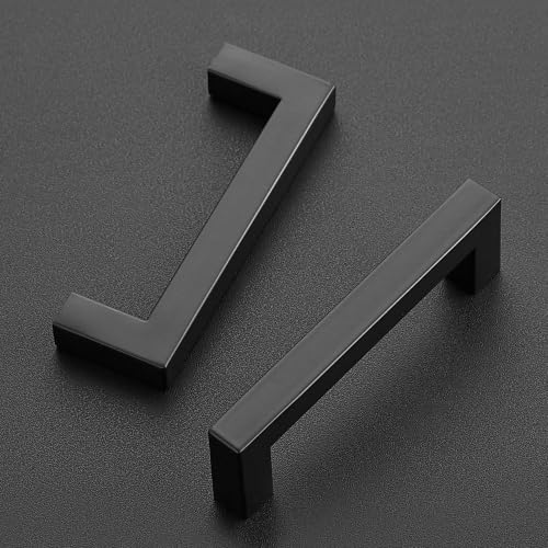 Image of Ravinte 10 Pack Kitchen Matte Black Cabinet Handles 3-3 /4 Inch Hole Center Stainless Steel Square Cabinet Pulls for Dresser Drawer Cupboard Handles with Screwdriver