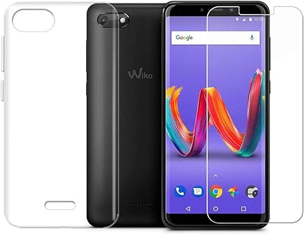 LJSM Wiko Harry 2 Funda Transparente + Protector de Pantalla Cristal Templado Film Pel?cula Protectora - Carcasa Silicona TPU Suave Caso Case para Wiko Harry 2 (5.45