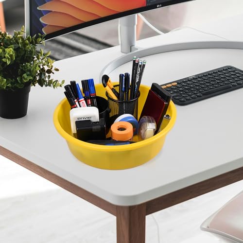 Image of Kuber Industries Plastic Pack Of 3 Desk Organizer|Stationery Organizer Tub|Multipurpose Storage Organizer|Office Supplies Organizer For Pen-Pencil-Staplers-Clips|Desktop Organizer|6 Ltr|Yellow