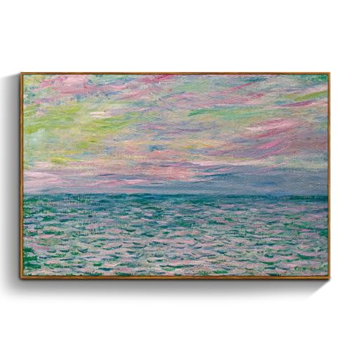 crmotu Framed Canvas Wall Art, Ocean Sunset Vintage Landscape Painting, Sea Dusk Aesthetic Art Prints, Abstract Nature Pictures Wall Decor Living Room Bathroom Bedroom Farmhouse Office Artwork 20x30in