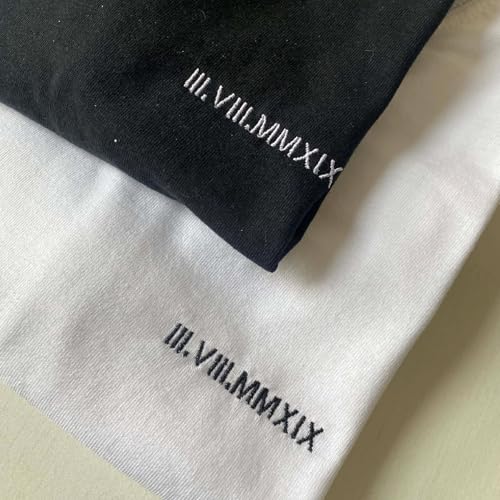 Custom Embroidered Roman Numeral T-Shirt Personalized Couple Matching Tee Anniversary Valentine Engrament Gift for Couples2