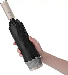 Guarda-chuva automático dobrável reverso, à prova de vento, design de camada dupla com retenção de água para manuseio a seco