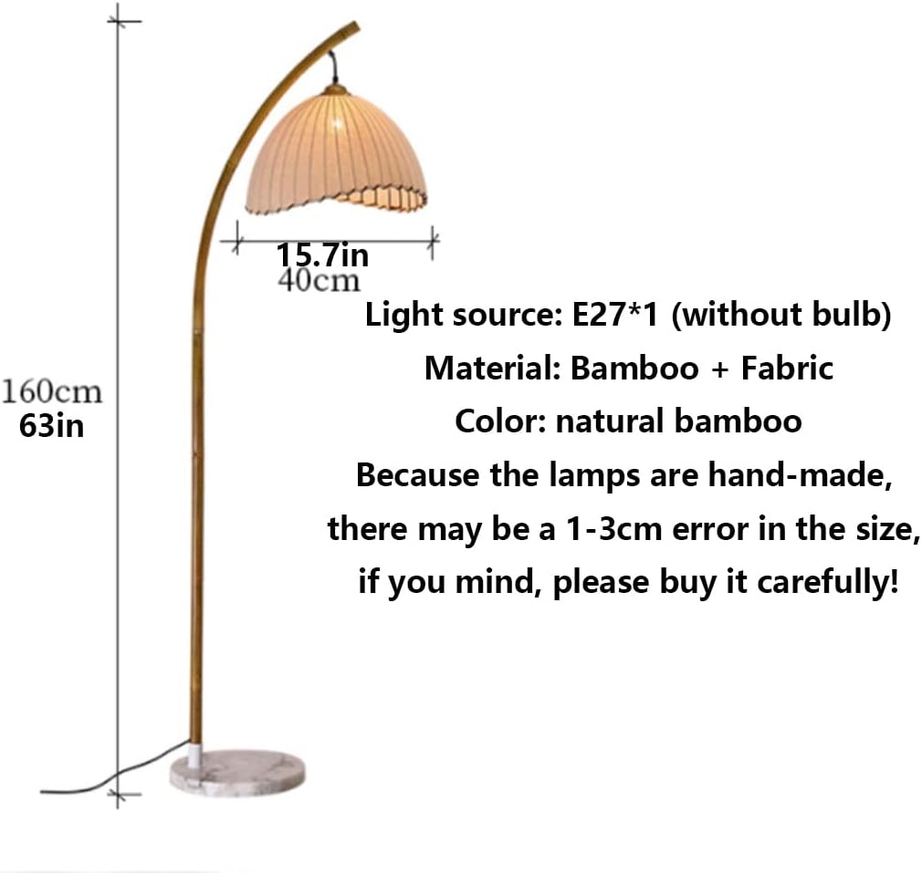 Minimalist Bamboo Art Floor Lamp, Vintage Tall Pole Lamp Bamboo Weaving Lampshade Standing Lamp Marble Base Zen Floor Lamps Furnishings Eye-Caring (Color : Warm Light)