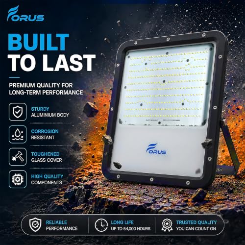 Image of Forus 250W LED Flood Light Outdoor, IP67 Waterproof Wall Mounted Outside Light, High Bright Amber LED Flood Light for Parking, Society, Industrial & Flood Lighting with 4 Year Warranty (1 Pc)