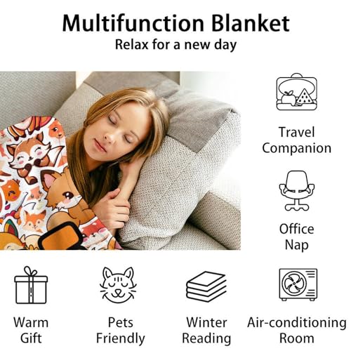 Mercuryelf Custom Fox Throw Blanket - Orange Soft Fuzzy Throws Gift for Girls Boys - 40x50 Inches Small Cute Blankets for Travel, Office