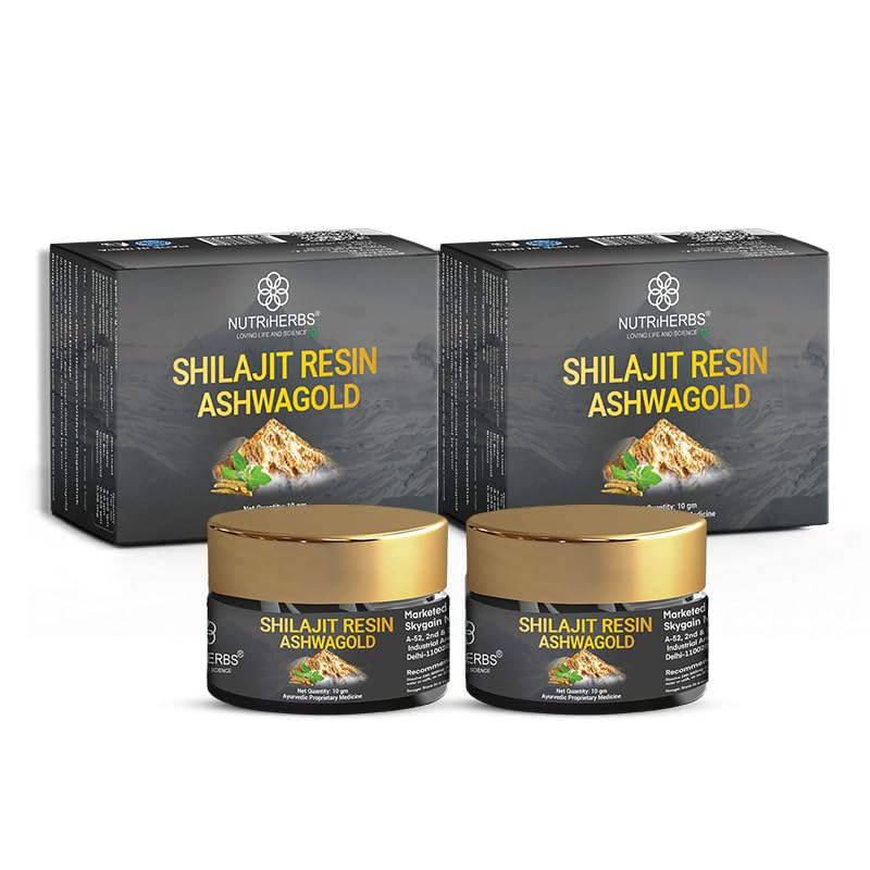 Image of NUTRI HERBS Shilajit Resin Ashwagold 10 G Pure Himalayan Shilajit|Stamina,Energy & Muscle Building Supplement|Ayurvedic Stamina Booster With Ashwagandha & Swarna Bhasma|2 Count,10 Grams