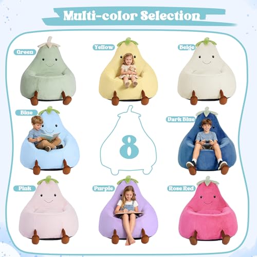 Image of 24 Inches Memory Foam Bean Bag Chair - Ultra Soft Faux Rabbit Fur Round Sofa with Handle & Machine Washable Cover, Comfy Chair for Kids Teens, Perfect for Reading Gaming in Living Room Bedroom, Blue
