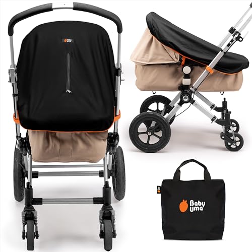 Image of Baby Uma Stroller Sun Shade Cover - UPF 50+ Bassinet Stroller Cover, Baby Sun Protection, Breathable Blackout Mesh Baby Sun Shade, Stroller Shade Cover with Zip-up Window, 0-6 Months (+Travel Bag)