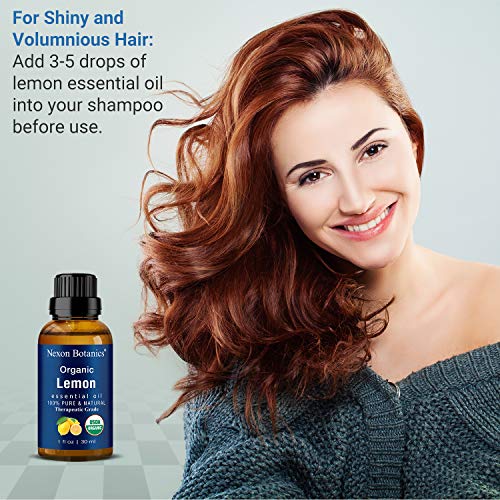 Organic Lemon Essential Oil 30 ml - 100% Pure and Natural USDA Certified Therapeutic Grade - Excellent Air Freshener - Perfect for Aromatherapy, Skin, and Hair Care - Nexon Botanics