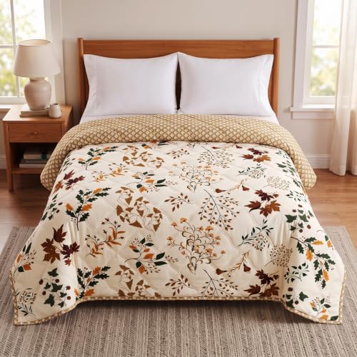 Image of BSB HOME Premium 280 GSM Quilted Comforter, Soft Plush Floral Printed Bedspread, Cozy Warm Reversible Blanket for Bedroom, Elegant Winter Bedding Comforter, 80 x 85 Inches (203 x 215 cm) - Warm Pearl