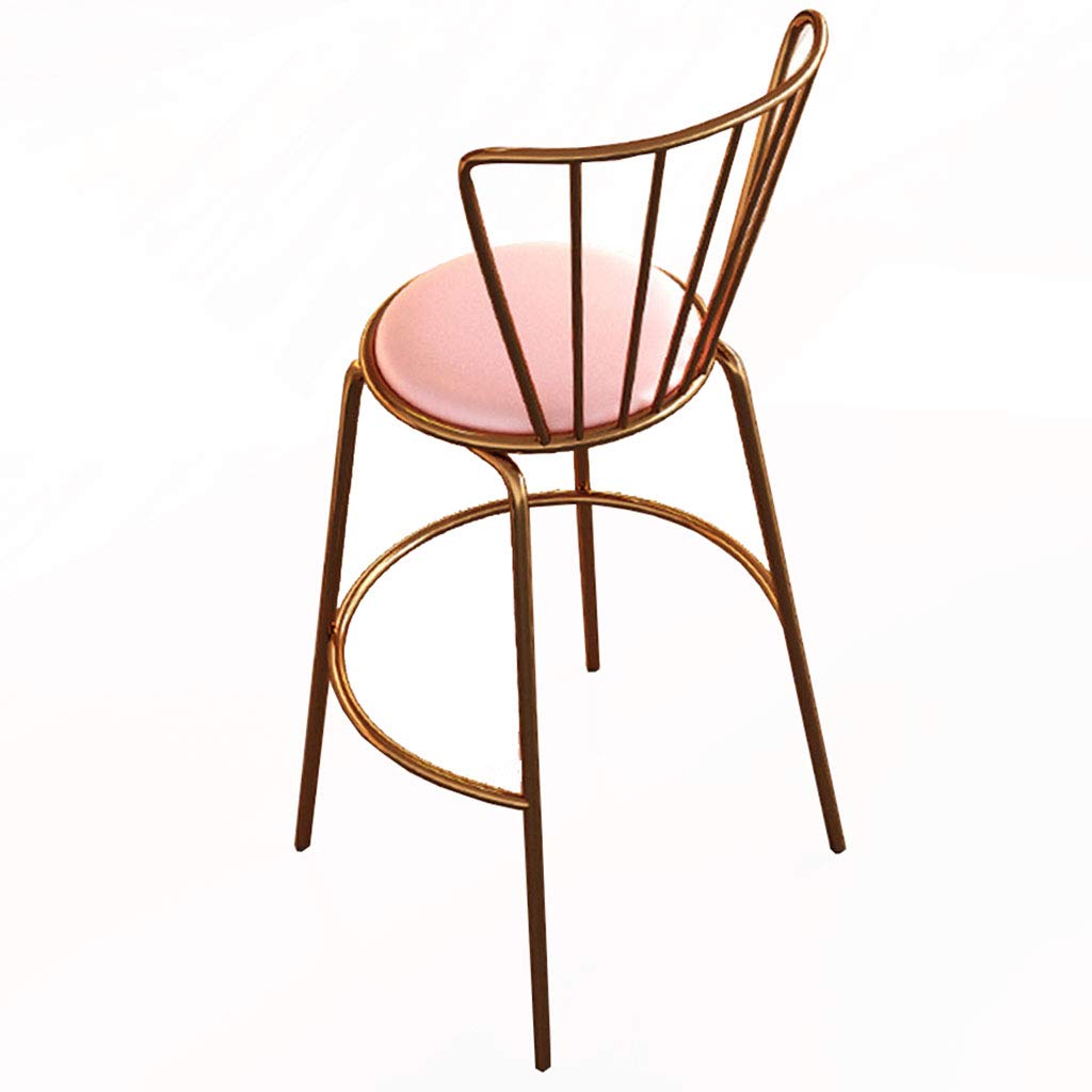 LINPIN Nordic Bar Chair with Backrest Padded Round Seat Wrought Iron Stool, Home Kitchen Casual Cafe Front Desk High Stool (color/Gold)