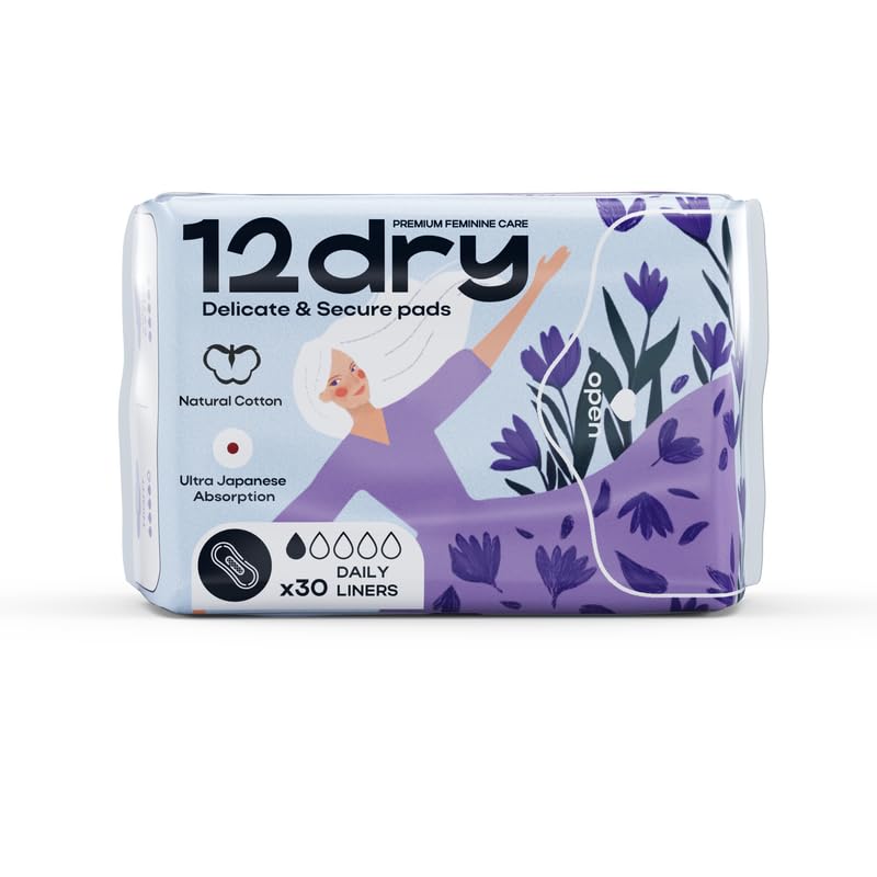 12dry Ultra Thin Panty Liners Pads 30 Count for Daily Freshness Breathable Leak Proof Odor Control Soft Comfort Surface Secure Stay Put Fit Sustainable FDA CE Certified Single Pack Daily 1