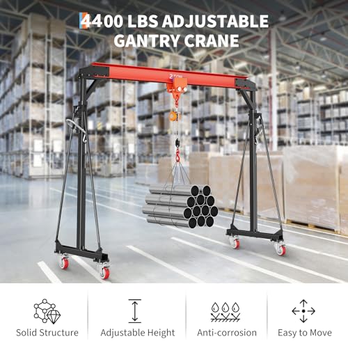 Image of 4400 LBS Gantry Crane with Manual Trolley, 2 Ton Gantry Crane with 8-12 FT Adjustable Height, Shop Crane Lift Hoist with Hooks & Shackles for Warehouse, Factory