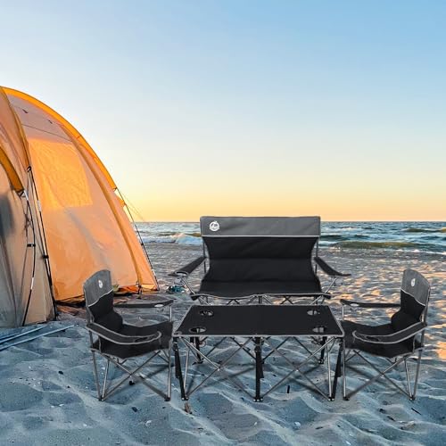 Northroad Folding Camping Chair Set of 4, Portable Collapsible Conversation Set w/1 Sofa, 2 Single Chairs, 1 Table for Family Patio, Outdoor Travel,Beach(Black) - Image 3