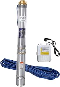 Bomba de Pozo Profundo 1100W 1.5HP, Bomba de Agua Sumergible de Acero Inoxidable, Sumergible 4000L/h Caudal, 8,1 bar, altura máxima de extracción 81m, con cable de 20m