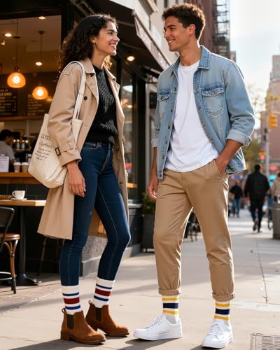 Image of Century Star Retro Striped Novelty Socks For Women Vintage Casual Crew Socks Sporty Calf Socks Cotton Socks Women