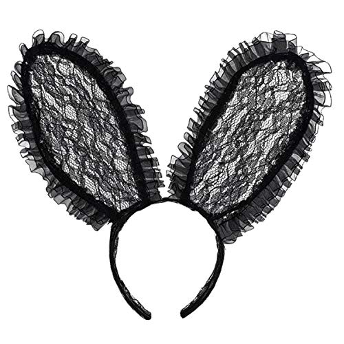 Elegant Black Lace Bunny Ears Plastic Headband - Pack of 1 - Perfect for Parties & Events