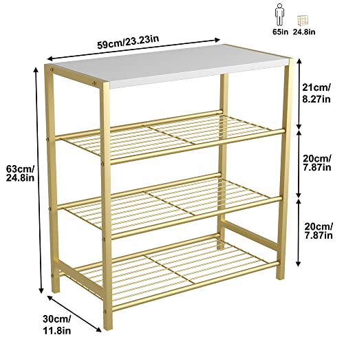 Image of HOMEFORT 4-Tier Shoe Rack, Shoe Storage Shelf, Industrial Shoe Tower, Narrow Shoe Organizer for Closet Entryway, Small Shoe Rack Table with Durable Metal Shelves, Gold