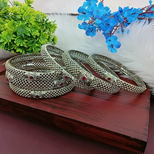 Efulgenz Indian Bangles for Women Oxidized Antique Bracelet Bangle Set Boho Oxidized Crystal Floral Bracelet Bangles Bollywood Wedding Fashion Jewelry (6 Pcs)2