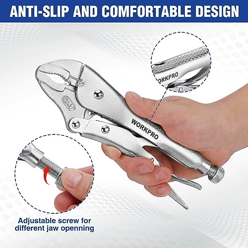 WORKPRO Locking Pliers, 10-inch Curved Jaw Vice Grips pliers, Chromium-Vanadium Steel Locking Pliers with Wire Cutter, Locking Adjustable Vise Grips for Clamping Twisting Welding - Image 6