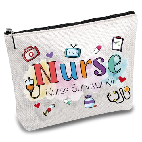 CREATCABIN Nurse Practitioner Bag Nurse Survival Kit Bag Polycotton Cosmetic Multi-Purpose Makeup Pen Case with Zipper Travel Canvas Pouch for Women Student Practitioner Gift 10 x 7 Inch