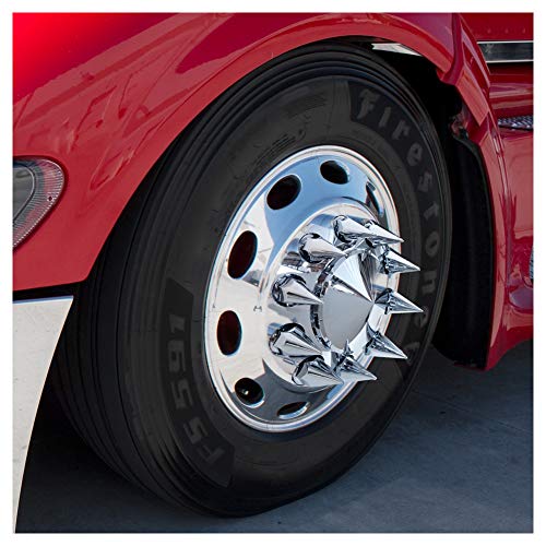 Image of United Pacific 10569CB Wheel Lug Nut Cover Set, 33mm x 4-3 /4 inch, Chrome, Super Spike, Thread-On