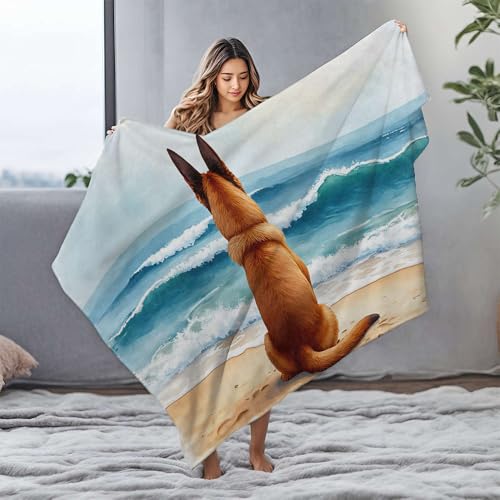 CDSS Coperta per cuccioli che osserva le onde sulla spiaggia coperta di flanella regalo di Pasqua coperta da viaggio (127 x 100 cm)