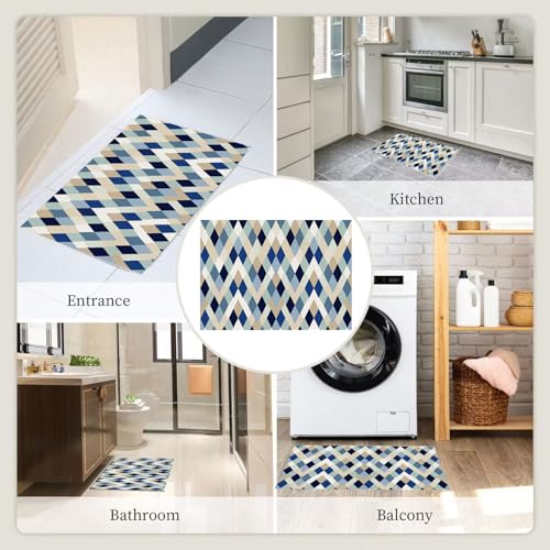 Paillasson patchwork géométrique diamant bleu tapis entrée 90x150 - 8