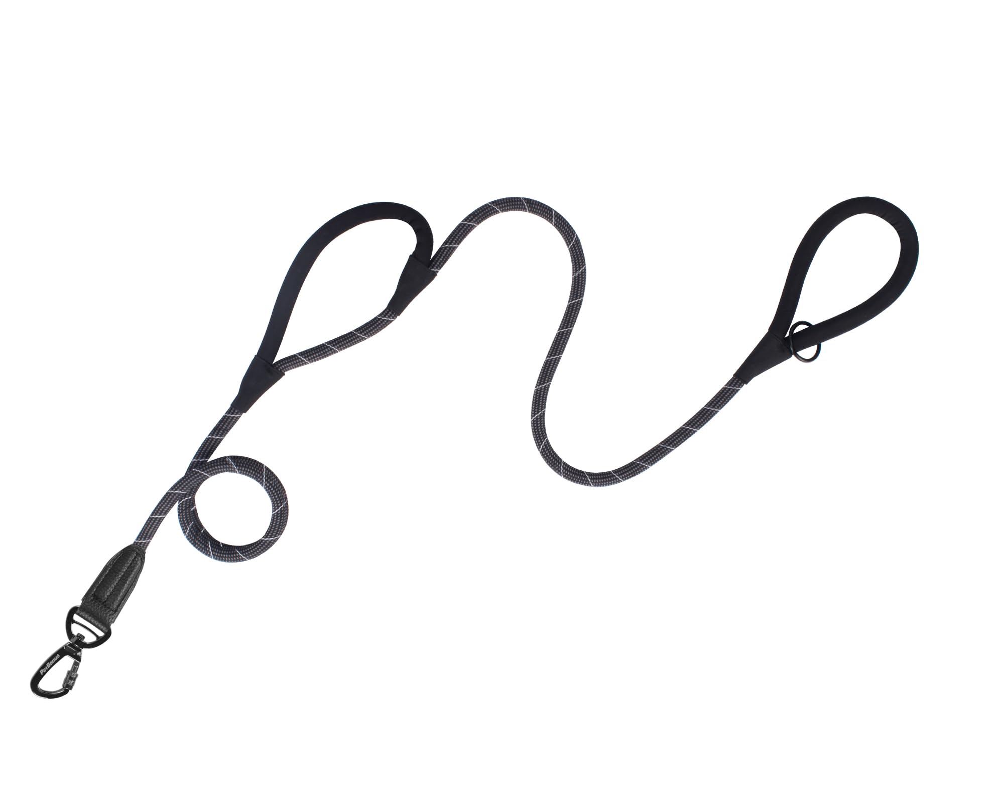 PetBonus Reflective Rope Dog Lead, 1.5 m Heavy Duty Pet Training Lead with Lockable Hook and 2 Comfortable Padded Handles