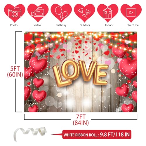 Image of Valentine's Day Backdrop, 7x5FT Red Heart Party Decor