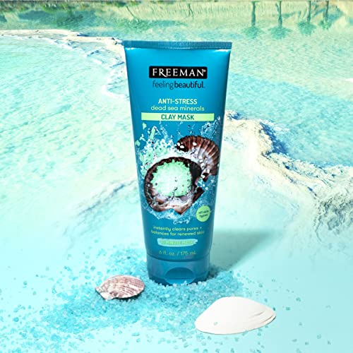 Freeman Dead Sea Minerals Anti-Stress Clay Facial Mask, Hydrating & Clarifying, Clears Pores, Face Mask With Lavender & Bergamot For Radiant Skin, Skin Types, 6 Fl. Oz./175 Ml Tube #TOP5