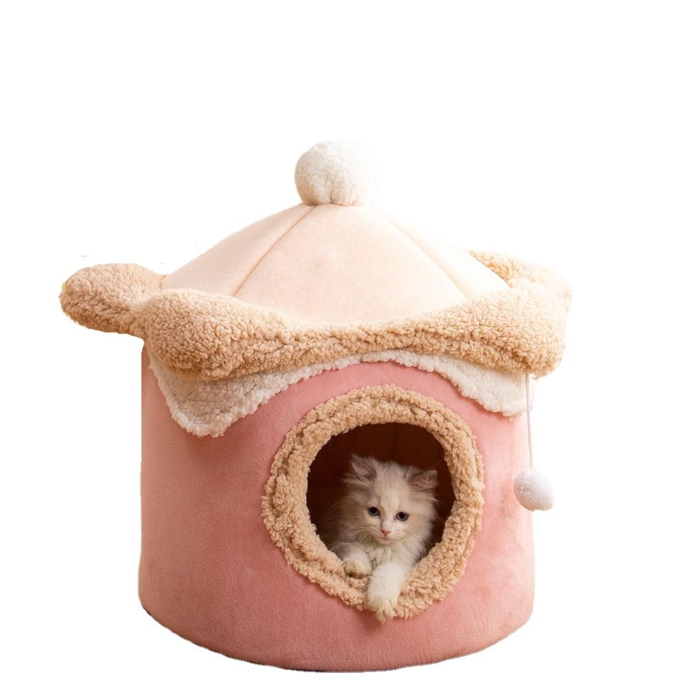 SSDHUA Ice Cream House Pet Nest - Cute Princess Cave-Style Closed Cat and Dog House - Autumn and Winter Warm Indoor Decoration (L, Pink)