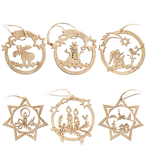 Schöner Christbaumschmuck 23 com-four® 6X Tannenbaumschmuck Holz-Anhänger Set -...