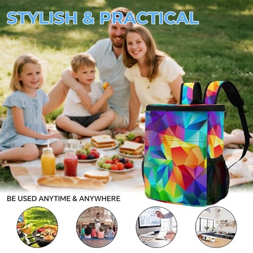Sac à dos isotherme arc-en-ciel géométrique étanche en polyester