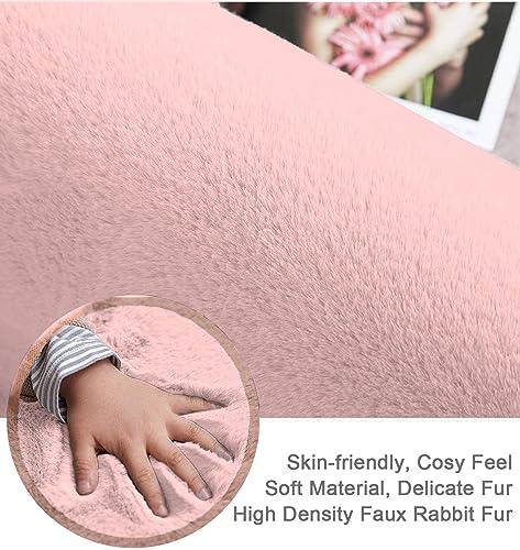 Image of Luxe Home Rabbit Fur Soild Bath Mat Super Soft, Anti-Slip, Washable, Rectangle, for Bathroom Door Mate, Bedroom Door Mats (Peach, 45x75 cm)