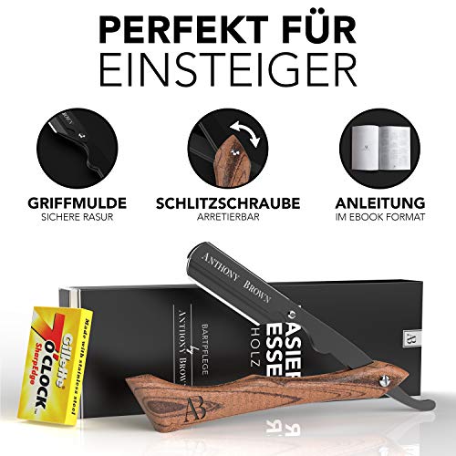 Anthony Brown® Rasiermesser Holz in Schwarz oder Silber - einzigartiger Klingenkopf für mehr Präzision - mit Wechselklingen und Etui - Rasiermesser Set - Image 6