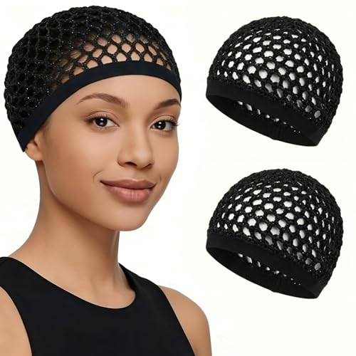 2 Pcs Premium Mesh Hair Net for Sleeping - Ultra-Wide Soft Band Breathable Crochet Hair Wrap for Silk Press Shower Wig