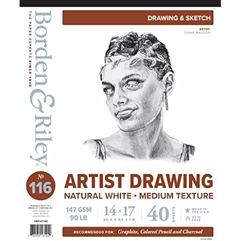 Borden & Riley 14" x 17" #116 Artist Drawing/Sketch Pad, 147 GSM/90 lb., 40 White Sheets, 1 Pad Each Cover