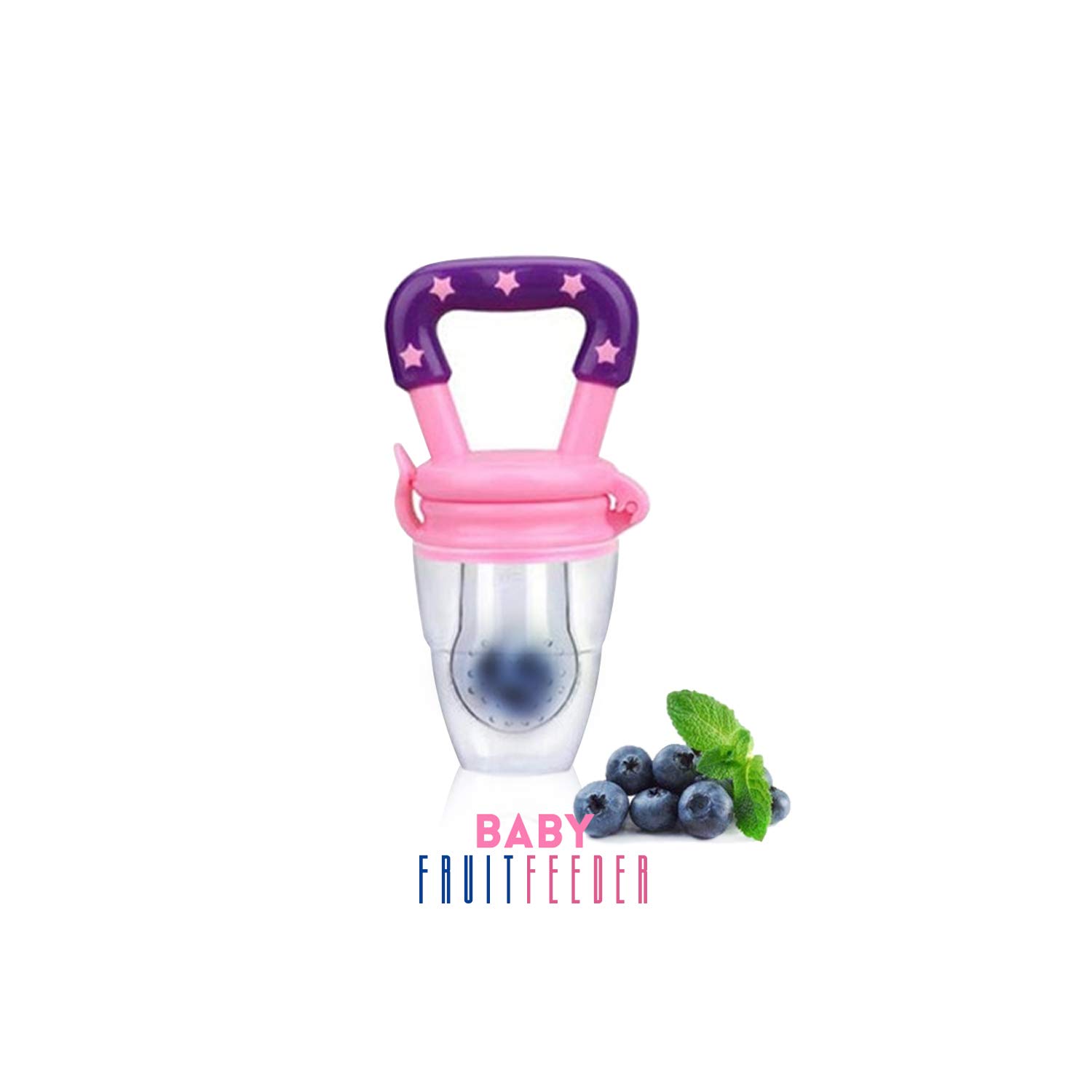 Baby Fruit Feeder Pacifier Rattle Fruit Feeders- Silicone Teething Toys for Infants Toddlers (Pink)
