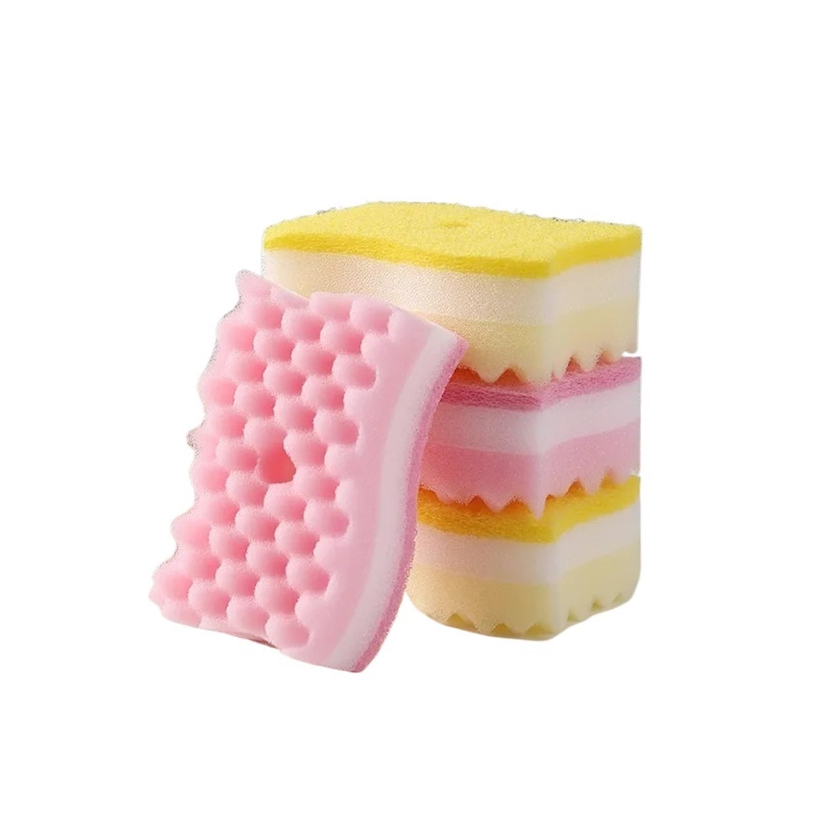 WZPTLKIBAD 4-Piece Wave Dishwashing Sponge Block, Double-Sided Scrubber