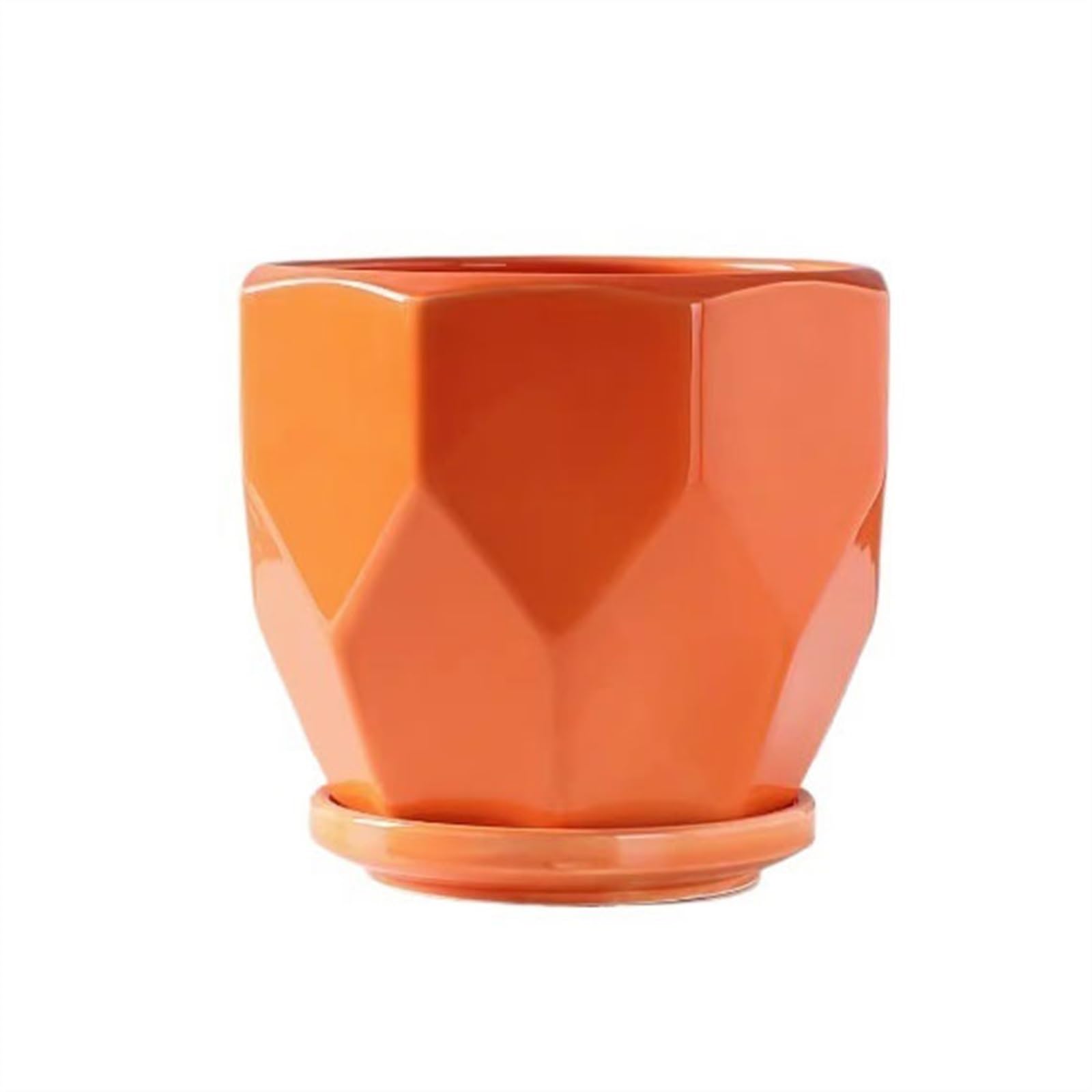 SDGBCXD flowerpot, Ceramic Large with Tray Simple Household Creative Succulent(Orange,S)