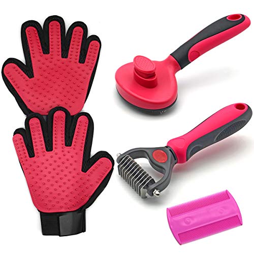 Tenvale Dog Grooming Kit Deshedding Brush Combs Dematting Tool for Dogs Cats Shedding Hair Remover Pet Grooming Gloves 4 in 1