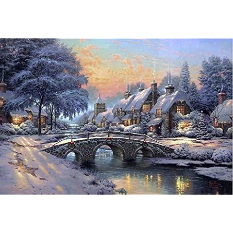 SuperPower® 1000 Piece Winter Water Bridge Oil Painting Landscape Wooden Jigsaw Puzzle Toys Adults Games Puzzles Romantic Christmas Birthday Gifts Cover