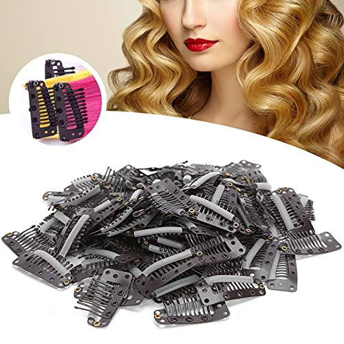 Wig Clips, 100pcs 10 teeth wig clip stainless steel sting sting clip DIY for hair extension snap wig clips for hair extensions(Coffee) - Image 3