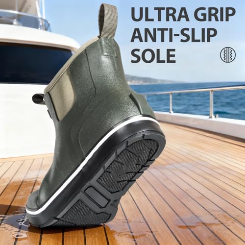 Image of Men's Deck Boots Waterproof High-Traction Rubber Fishing Rain Boots | Lightweight Pull-On Comfort for Wet Days, for Sport Fishing and Boating, Sizes 7-14